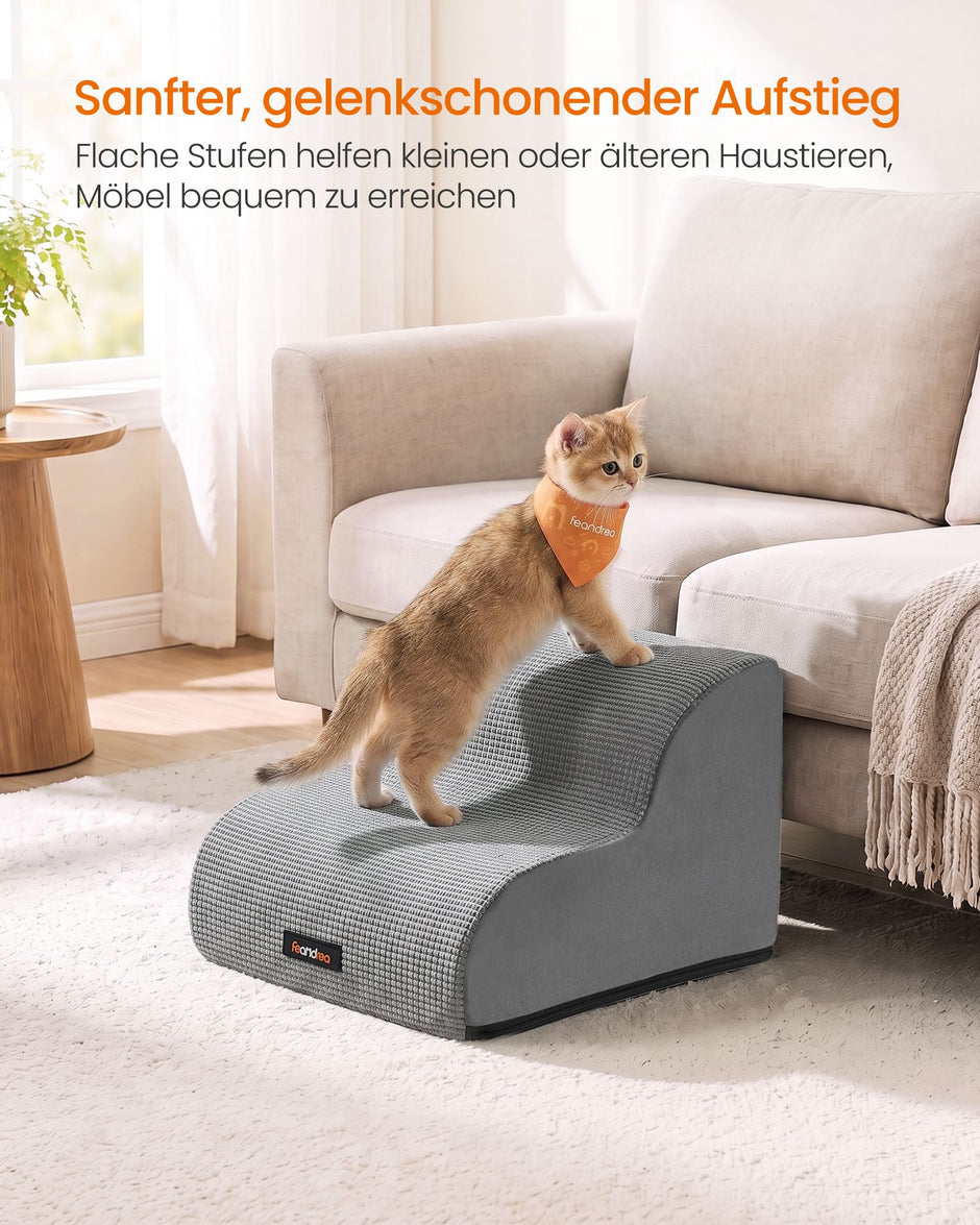 Hondentrap – 2 Treden – Schuim – Waterdicht en Antislip – Afwasbare Hoes – Duifgrijs