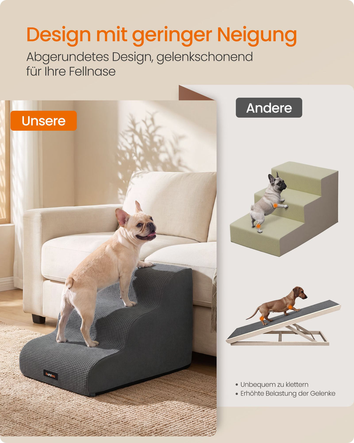 Hondentrap – 3 Treden – Schuim – Waterdicht en Antislip – Afwasbare Hoes – Leigrijs
