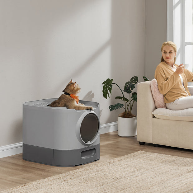 Kattlåda med lock och utdragbar bricka – PP-plast – duvgrå-skiffergrå