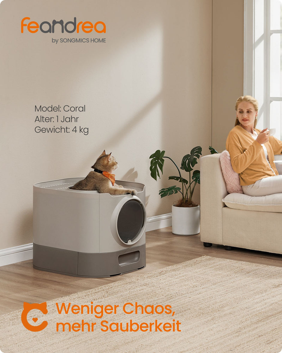 Kattenbak met Deksel – XXL – Uittrekbare Lade – Inclusief Schepje en Borstel – Havermout Warmgrijs