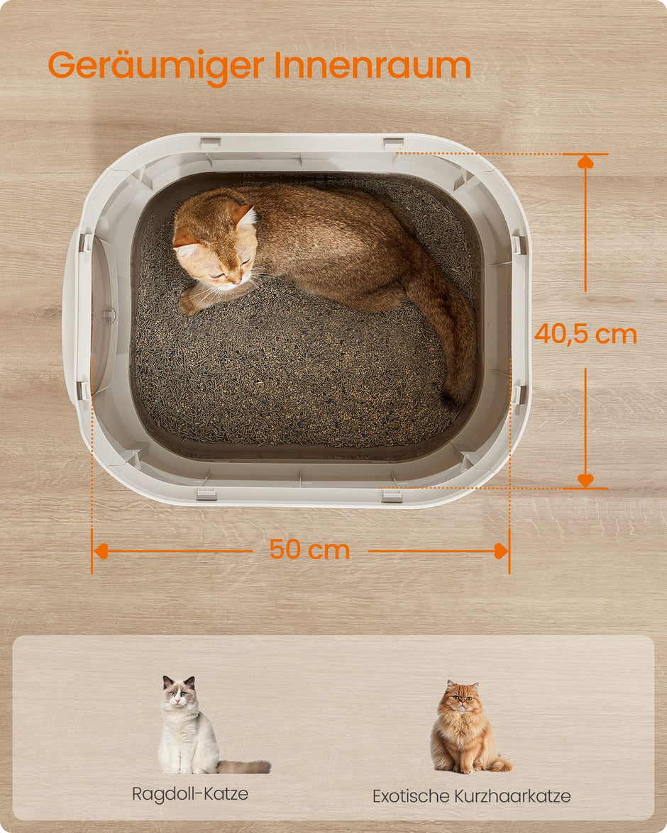 Kattenbak met Deksel – XXL – Uittrekbare Lade – Inclusief Schepje en Borstel – Havermout Warmgrijs