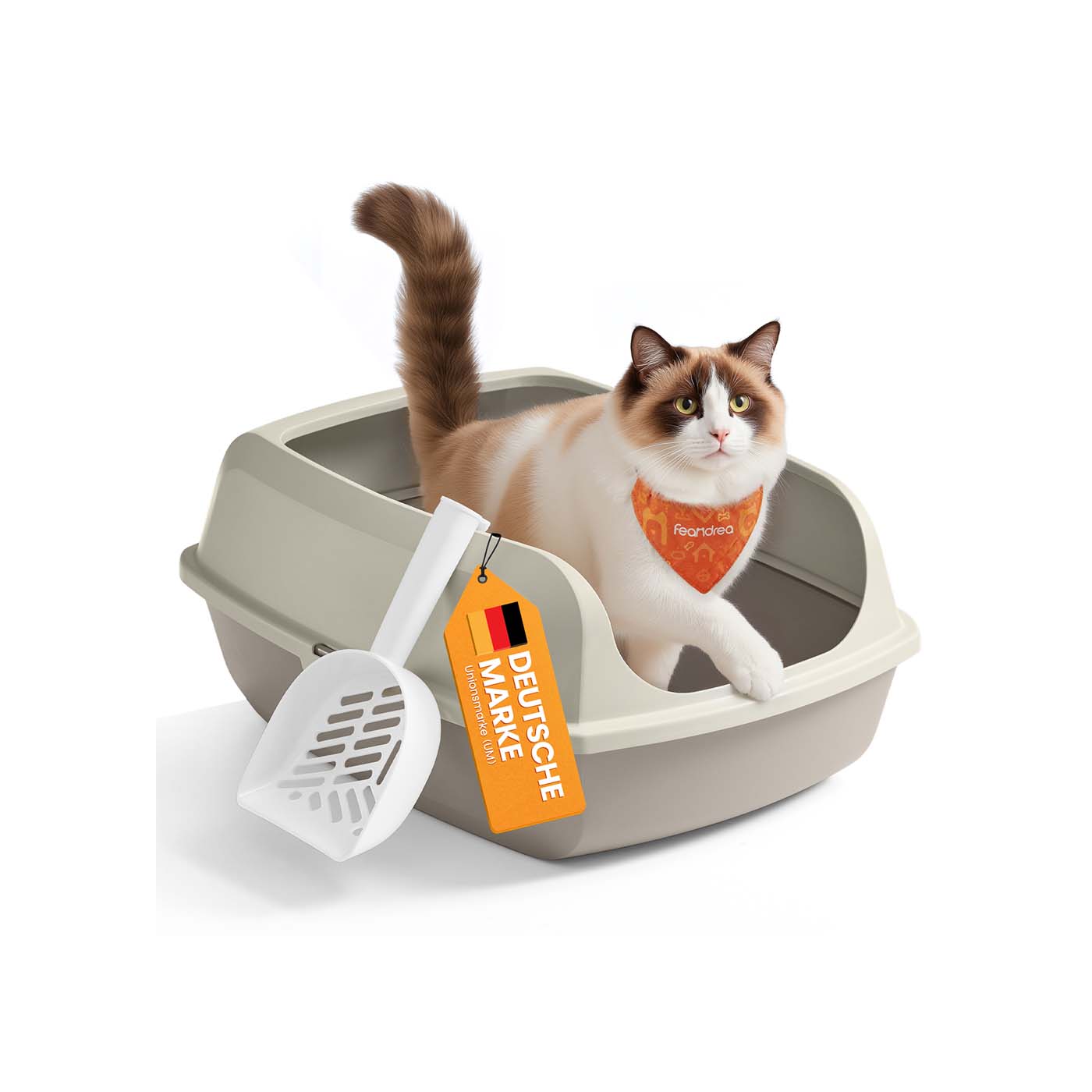 Kattlåda – Öppen modell – Höga sidor och skopa – Hygienisk design