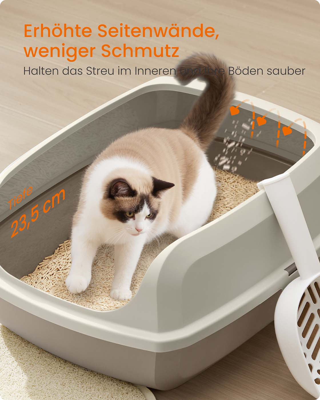 Kattlåda – Öppen modell – Höga sidor och skopa – Hygienisk design