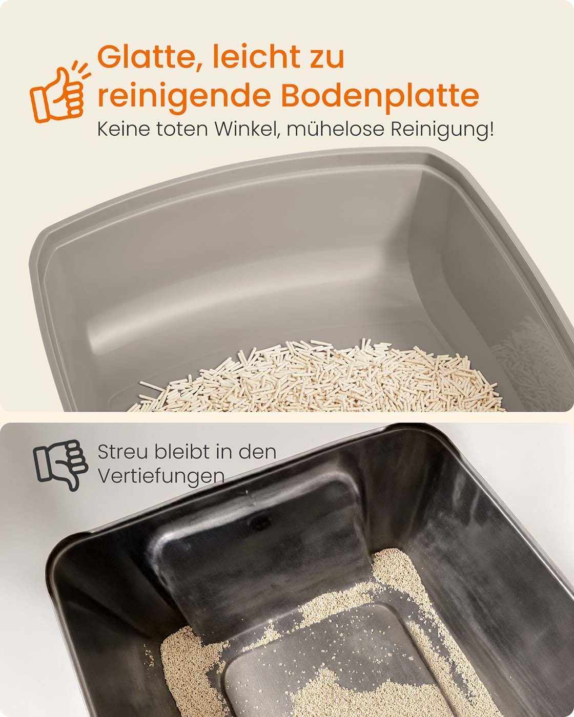 Kattlåda – Öppen modell – Höga sidor och skopa – Hygienisk design