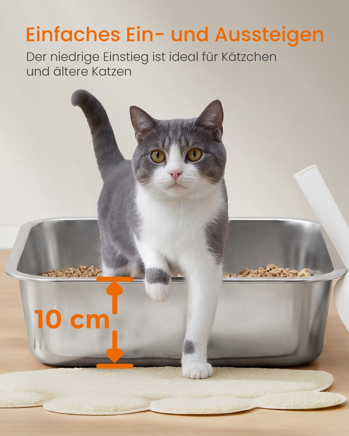 Kattenbak - 40 x 30 x 10 cm - Roestvrij staal - Zilver - Geschikt voor kittens en kleine katten