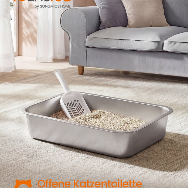 Kattenbak - 50 x 35 x 15 cm - roestvrij staal - zilver - voor middelgrote en grote katten