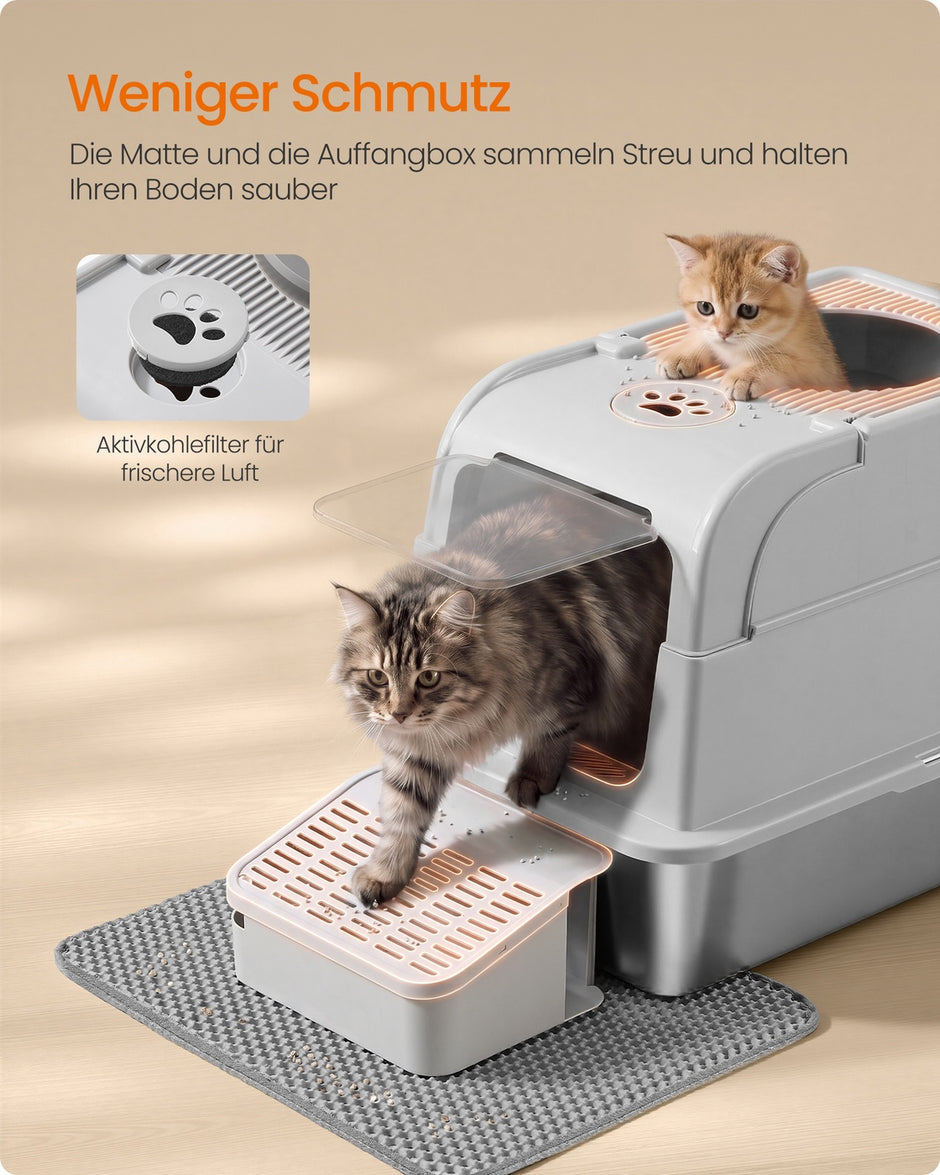 Gesloten Kattenbak - Roestvrij Staal - 2 Ingangen - Met Schepje - Zilvergrijs