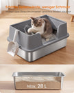 Kattenbak – Open – XXL – RVS – Hoge Rand en Lage Instap – Met Schepje – Duifgrijs