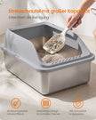 Kattenbak – Open – XXL – RVS – 26 L – Hoge Rand – Met Schepje – Duifgrijs