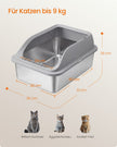 Kattenbak – Open – XXL – RVS – 26 L – Hoge Rand – Met Schepje – Duifgrijs
