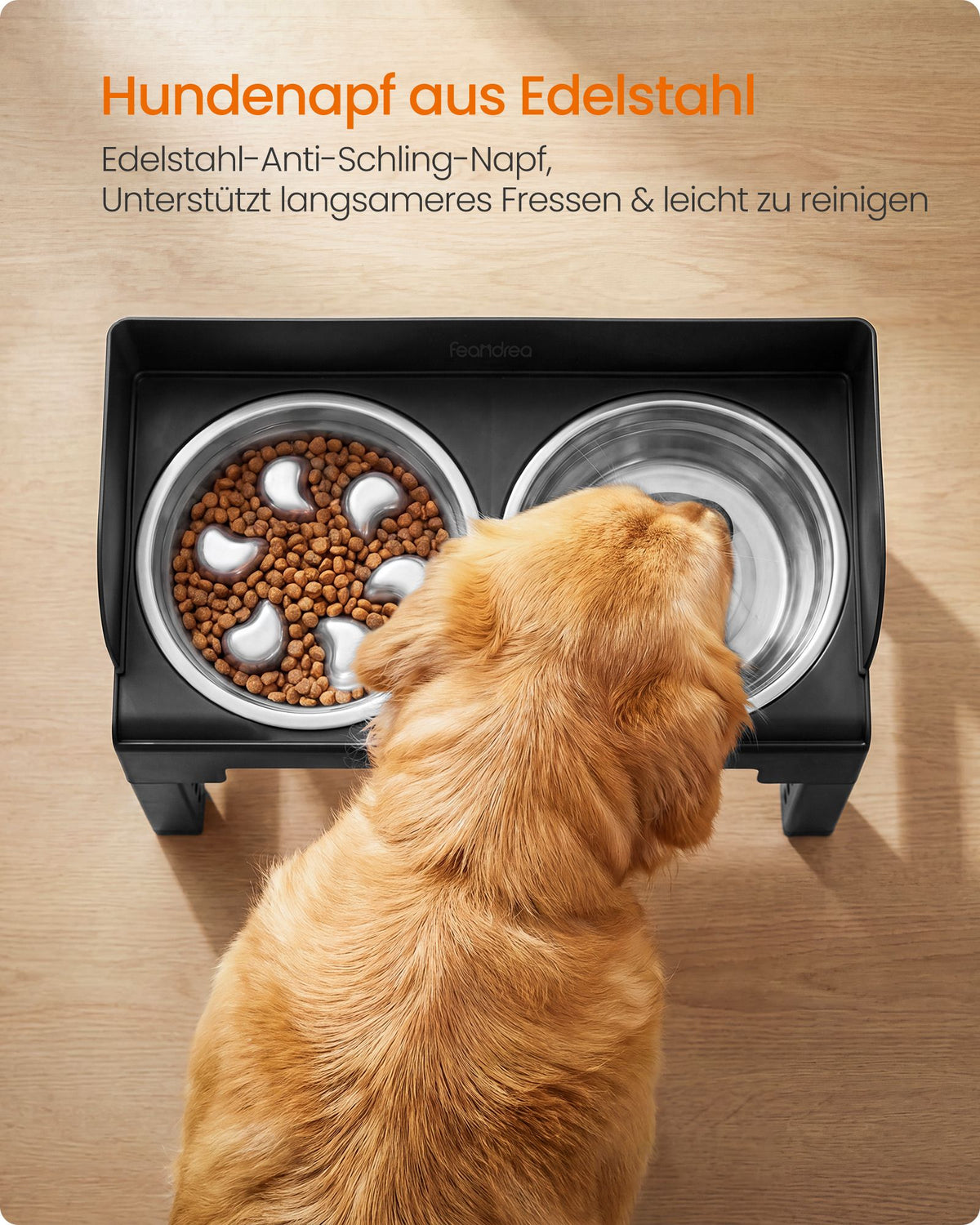 Verhoogde Voerbak voor Honden – In Hoogte Verstelbaar – RVS Voerbakken met Anti-Schrokbak – Zwart