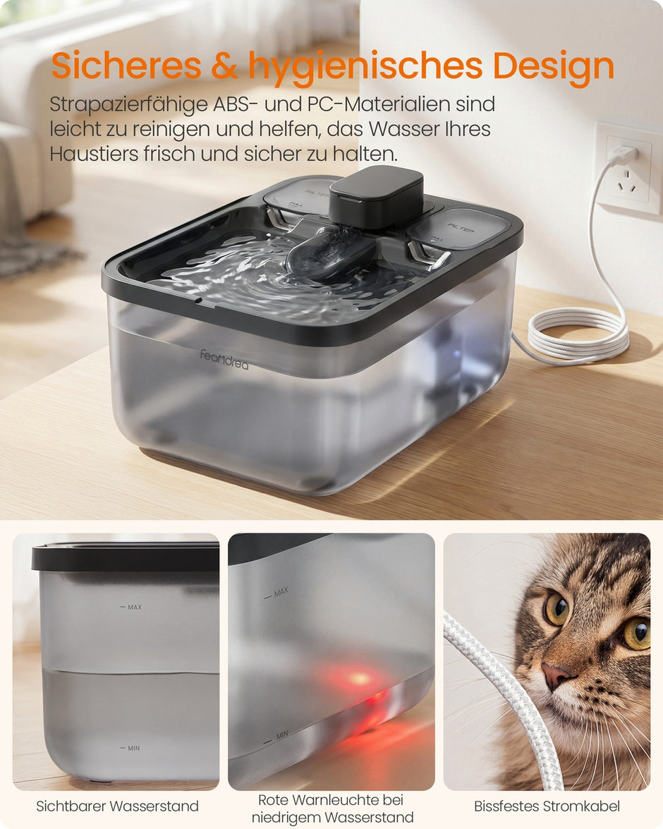 Kattenfontein - 4,5 Liter - Fluisterstil - 3 Filters - Zwart