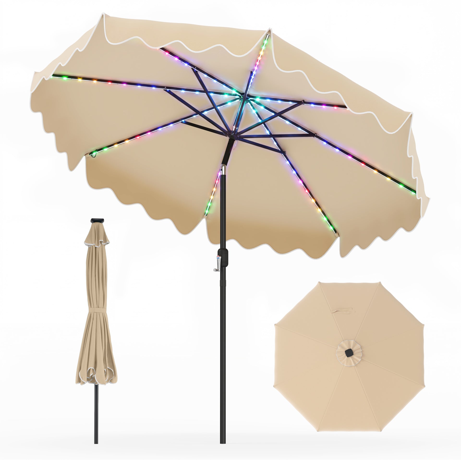 Parasoll – med solcellsljus, vindtålig ribbor – 270 cm 8