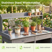 Planterbord – med rostfri plåt, trädgårdsarbetsbord låda, underskåp och hylla, cm, Grått – 112 x 46,5 x 125