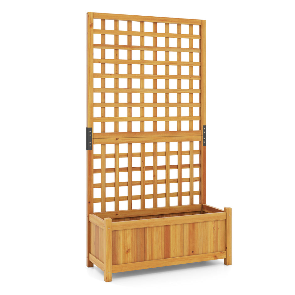 Planteringslåda – med klättergaller upphöjd planteringsbädd av massiv trä för blommor och klätterväxter – 76 x 32 x 143 cm – Orange
