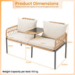 Polyrotting – trädgårdsbänk med dynor sits balkongbänk bord i härdat glas – 2 137 x 64 x 84 cm – Natur