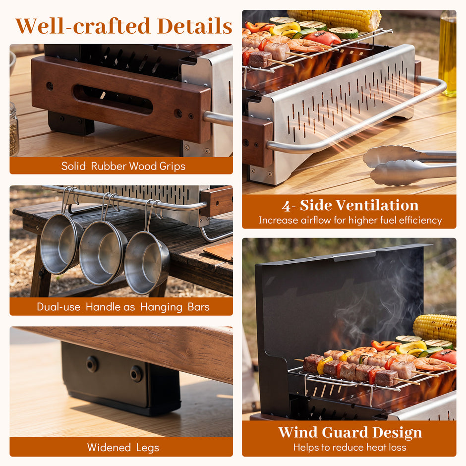 Portabel – utomhusgrill, vikbar kolgrill av metall för camping, – 50,5 x 33,5 x 33,5 cm