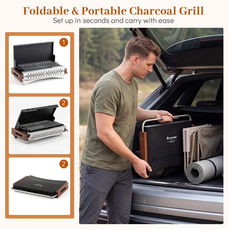 Portabel – utomhusgrill, vikbar kolgrill av metall för camping, – 50,5 x 33,5 x 33,5 cm