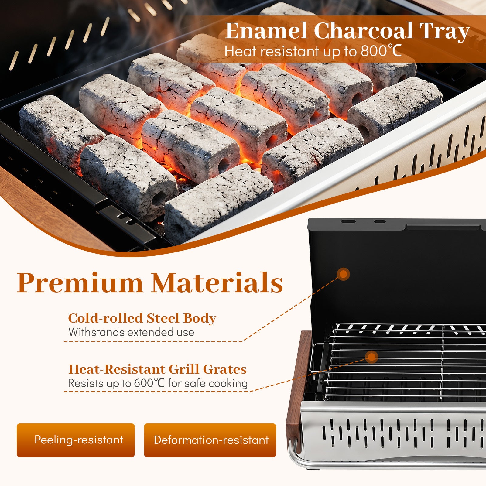 Portabel – utomhusgrill, vikbar kolgrill av metall för camping, – 50,5 x 33,5 x 33,5 cm