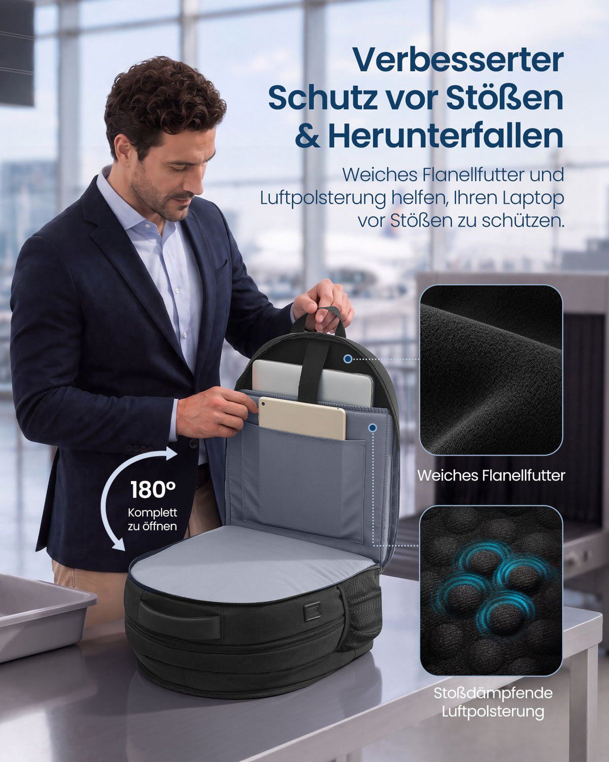 Laptop Rugzak – 30 L – 15,6 Inch – USB-Aansluiting – 180° Te Openen – Zwart