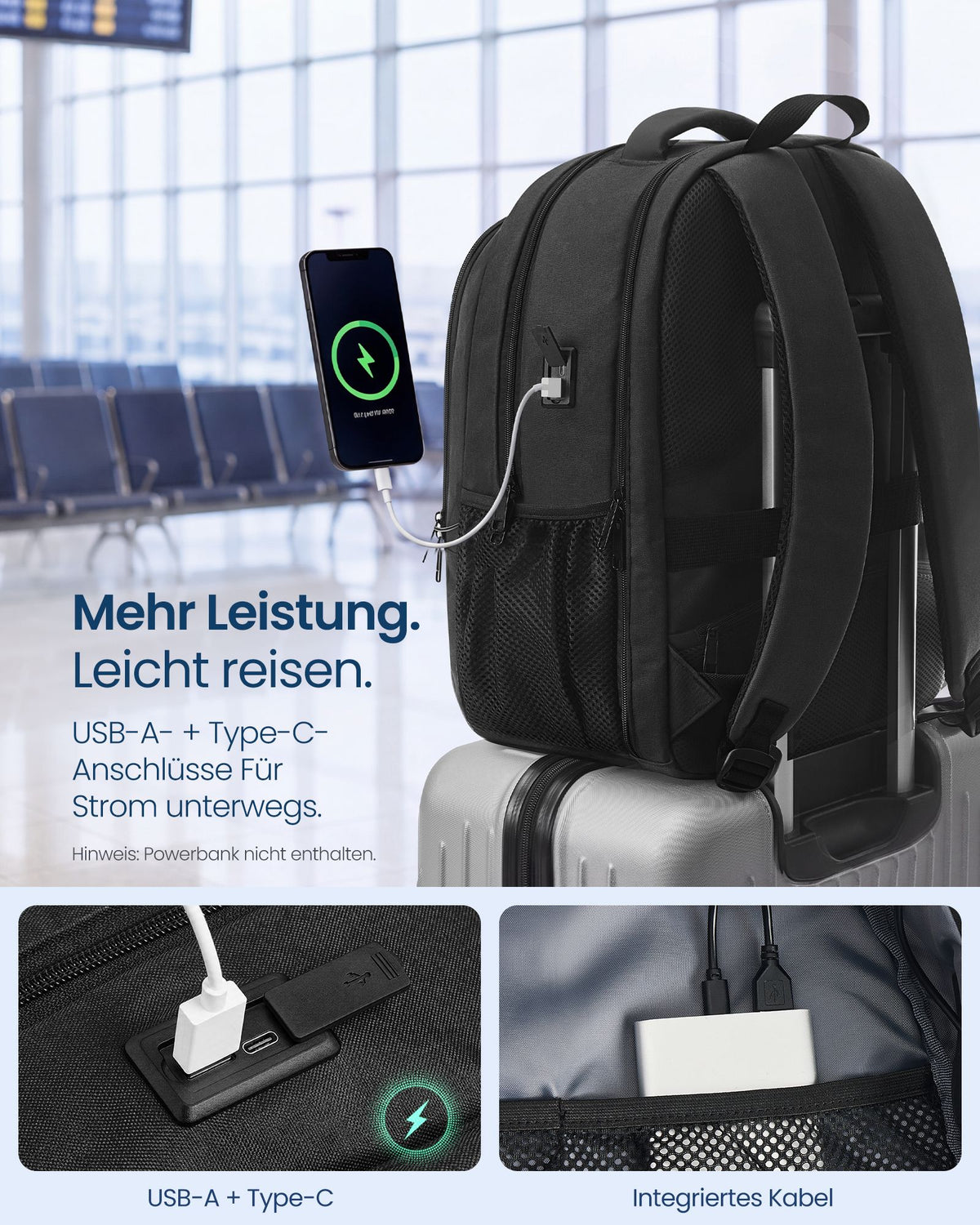 Laptop Rugzak – 30 L – 15,6 Inch – USB-Aansluiting – 180° Te Openen – Zwart