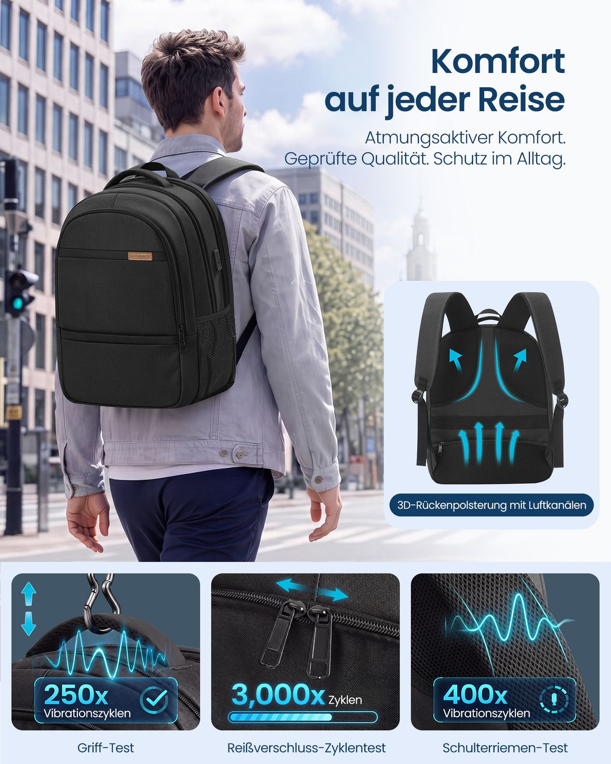 Laptop Rugzak – 30 L – 15,6 Inch – USB-Aansluiting – 180° Te Openen – Zwart