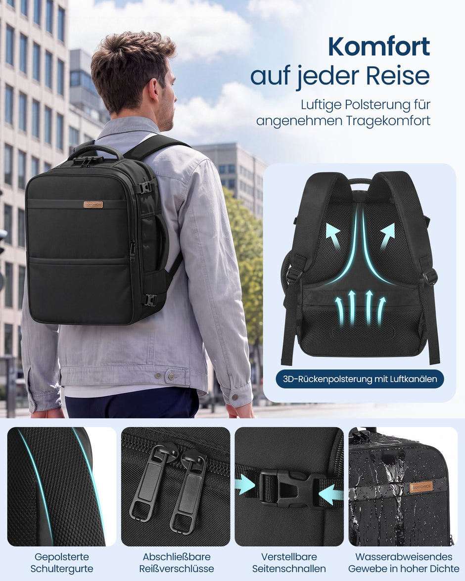 Handbagage Rugzak – 24 L – Laptopvak 17,3 Inch – Cijferslot – Zwart