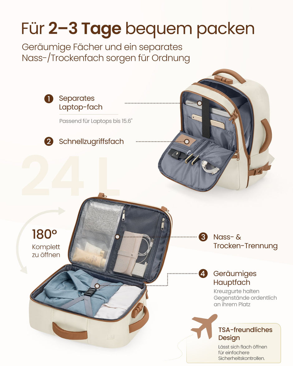 Handbagage Rugzak – 24 L – Laptopvak 17,3 Inch – Cijferslot – Wit