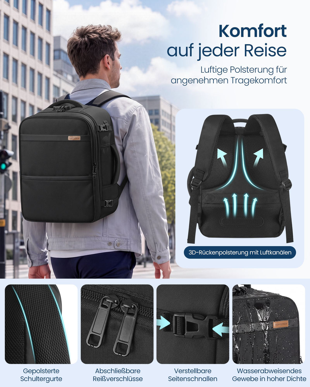 Handbagage Rugzak – 30 L – Laptopvak 15,6 Inch – Cijferslot – Zwart