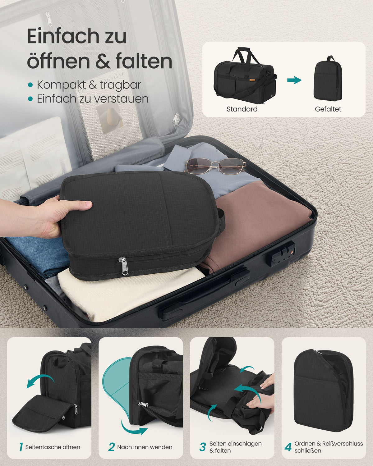 Opvouwbare Sporttas 50 L – Met Schoenenvak en Natvak – Weekendtas – Zwart