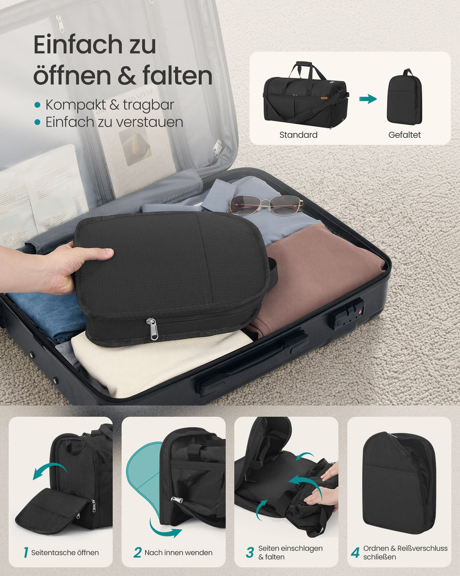 Opvouwbare Sporttas 80 L – Met Schoenenvak en Natvak – Weekendtas – Zwart
