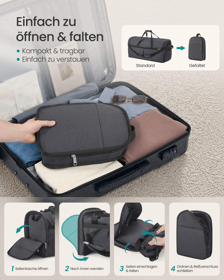 Opvouwbare Sporttas 120 L – Met Schoenenvak en Natvak – Weekendtas – Grijs