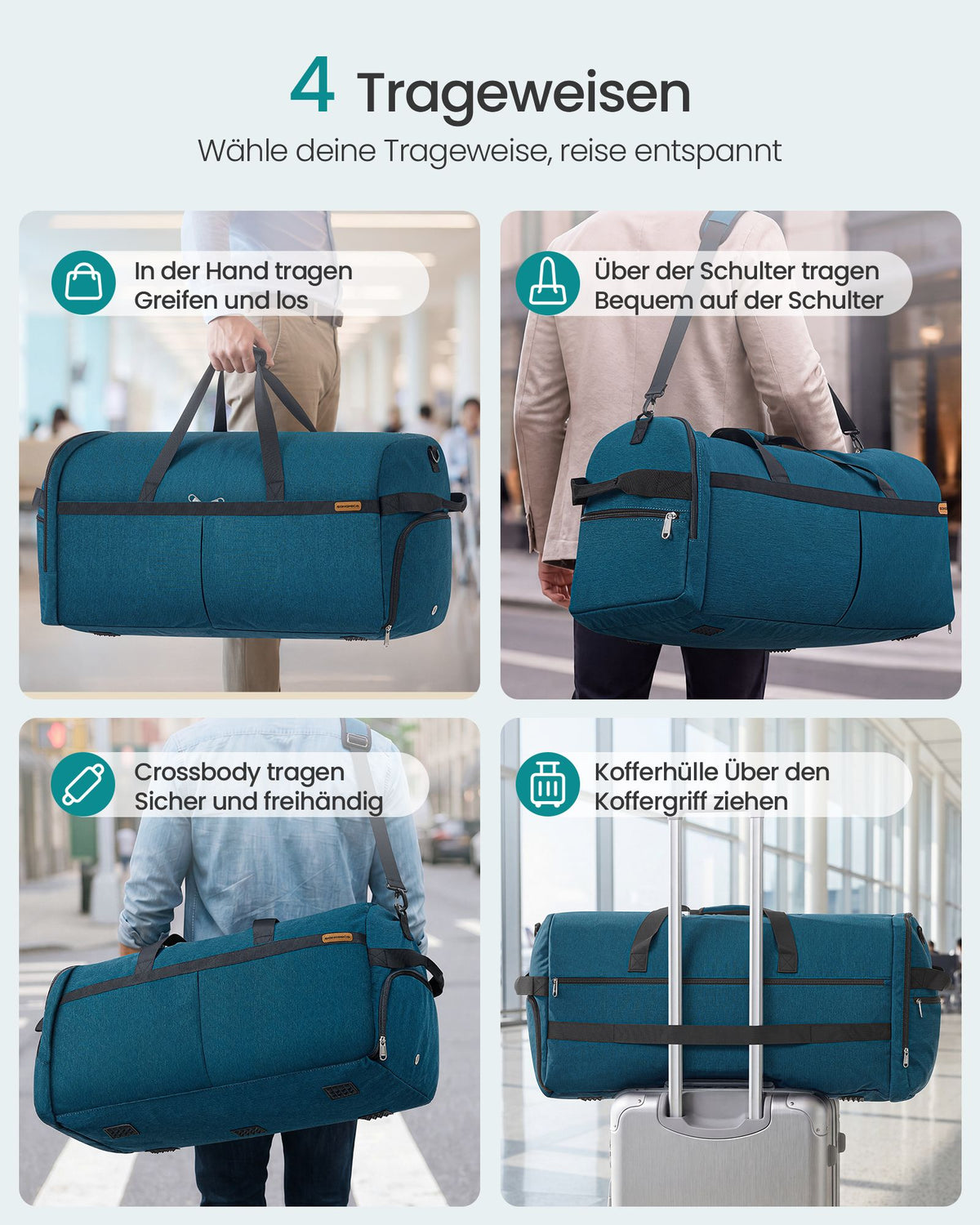 Opvouwbare Sporttas 120 L – Met Schoenenvak en Natvak – Weekendtas – Blauw