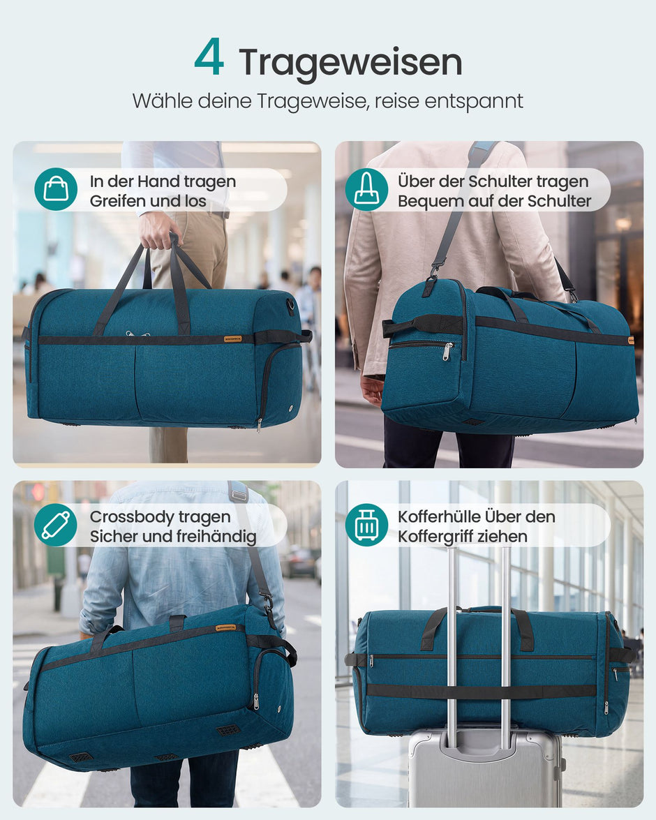 Opvouwbare Sporttas 120 L – Met Schoenenvak en Natvak – Weekendtas – Blauw