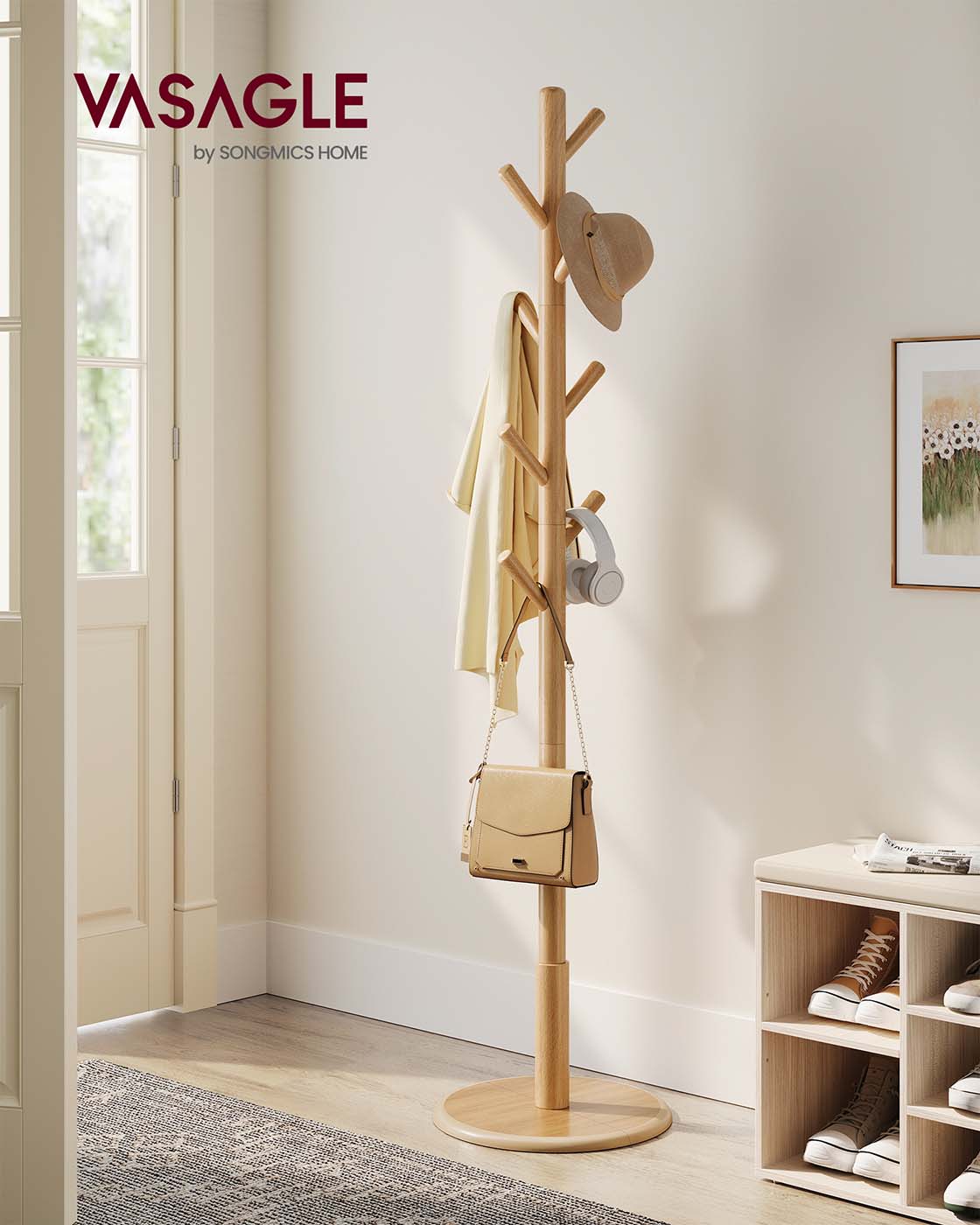 Klädhängare - Trädformad - 8 krokar av massivt trä - Hall eller entré