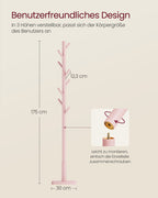 Kappa rack med massivt trä med 8 krokar, pastellrosa