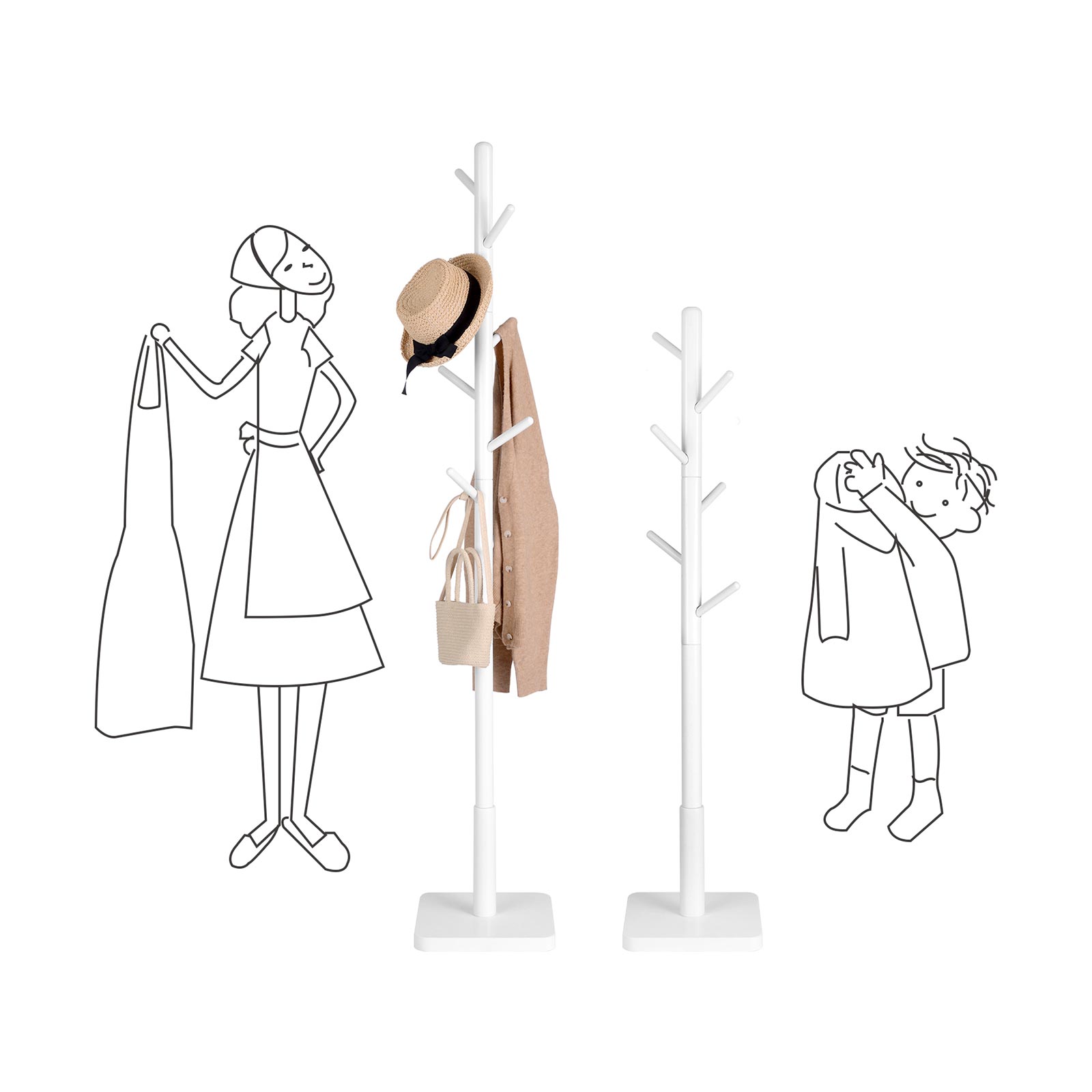 Pälsställ - väggrockställ med 7 krokar - vit