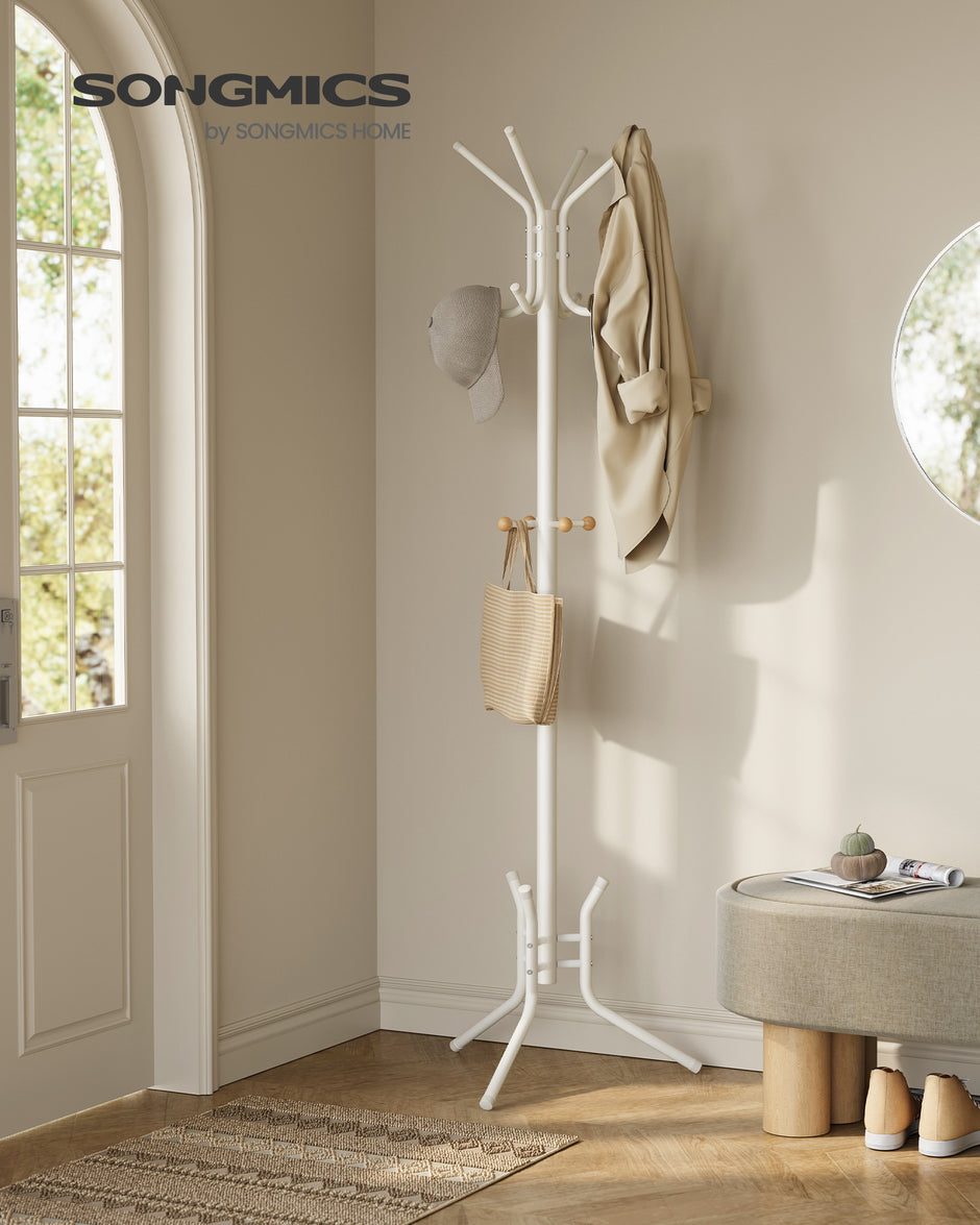 Kledingrek - 178 cm - Staal en Grenenhout - Vrijstaand - Wit