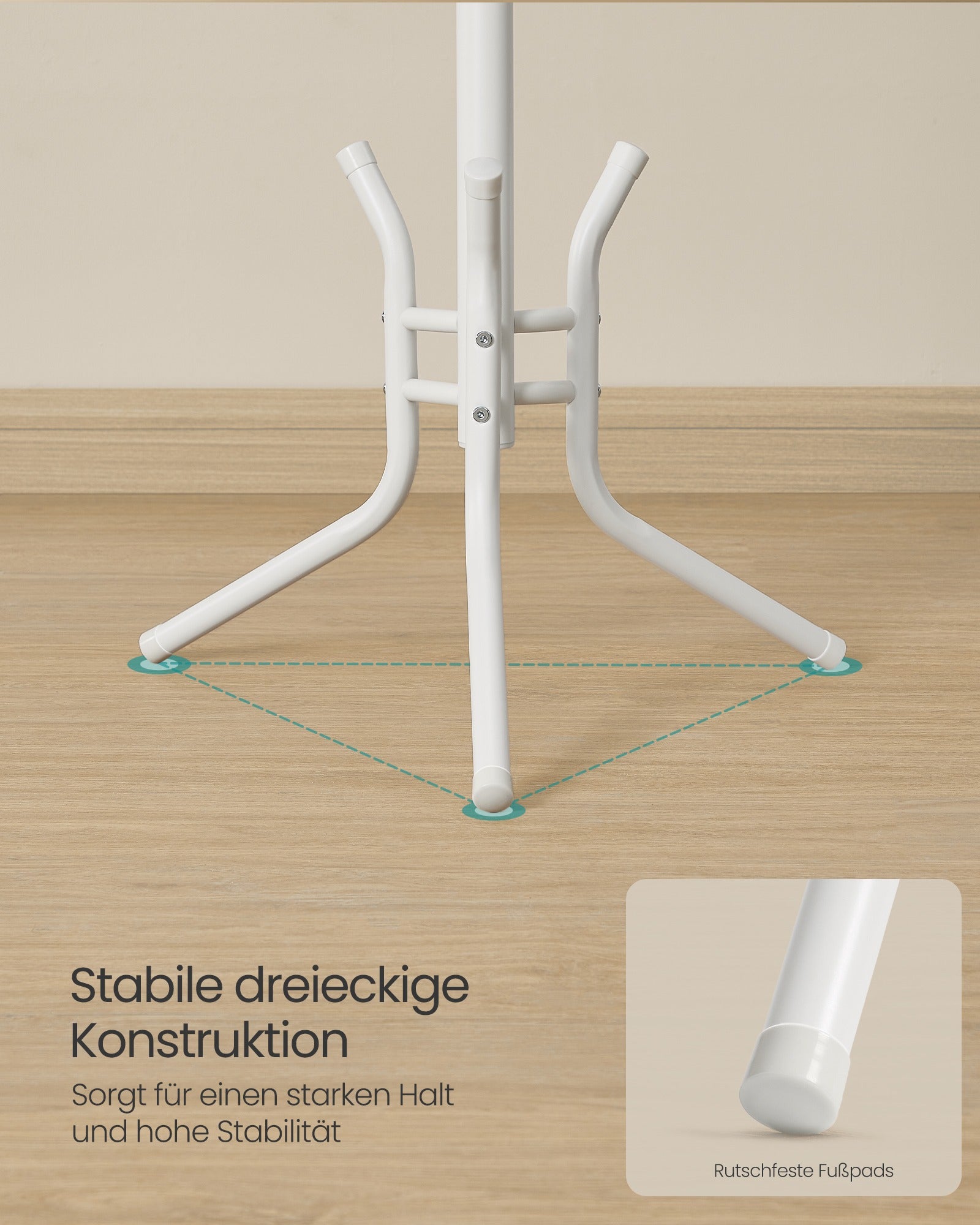Kledingrek - 178 cm - Staal en Grenenhout - Vrijstaand - Wit