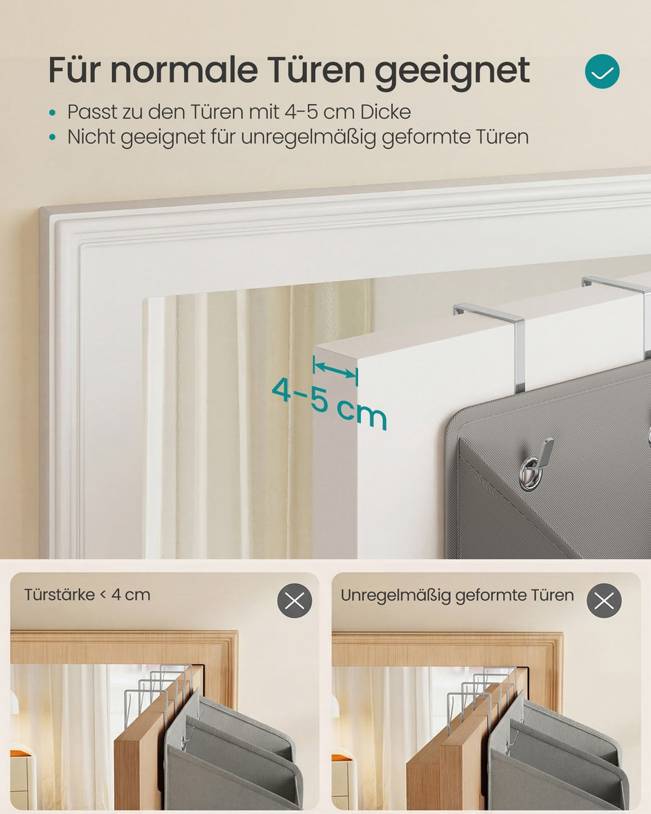 Deurorganizer - 17 x 50 x 150 cm - 9 vakken, 10 zijvakken - opvouwbaar - transparant - duifgrijs - maximaal 20 kg