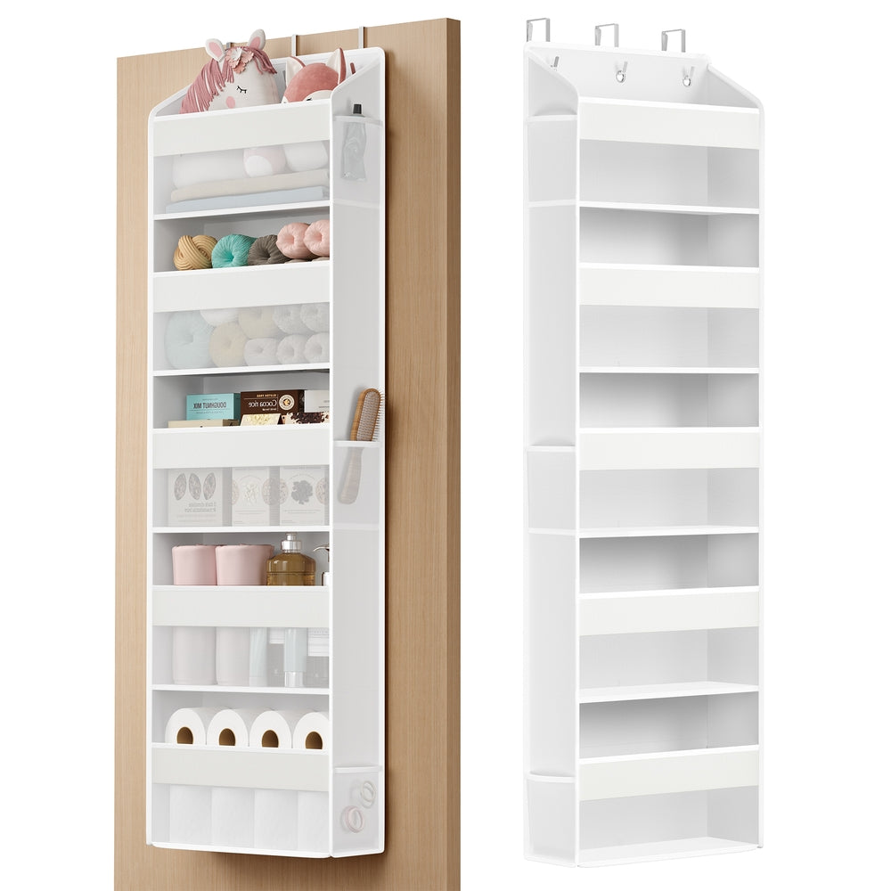 Deurorganizer - 15 x 40 x 140 cm - 5 vakken - opvouwbaar - transparant - wolkenwit - maximaal 15 kg