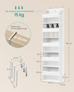 Deurorganizer - 15 x 40 x 140 cm - 5 vakken - opvouwbaar - transparant - wolkenwit - maximaal 15 kg