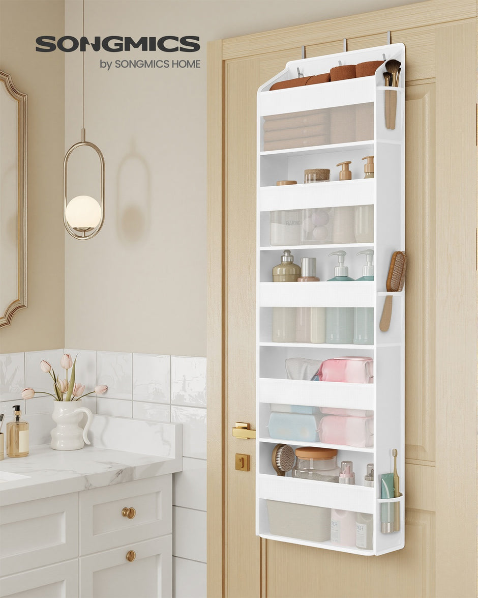 Deurorganizer - 15 x 40 x 140 cm - opvouwbaar - 5 vakken - transparant - wolkenwit - maximum belasting 15 kg - set van 2