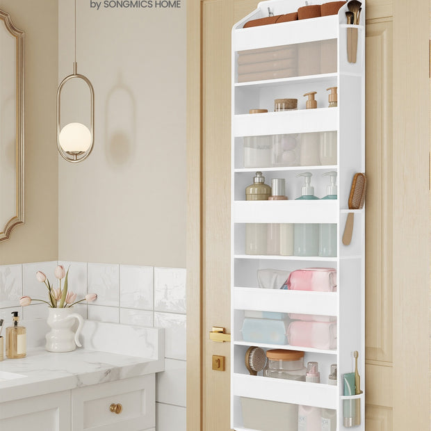 Deurorganizer - 15 x 40 x 140 cm - opvouwbaar - 5 vakken - transparant - wolkenwit - maximum belasting 15 kg - set van 2