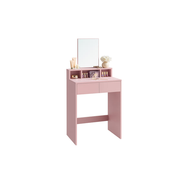 Sminkbord med spegel och 2 lådor – Elegant design – Pastellrosa