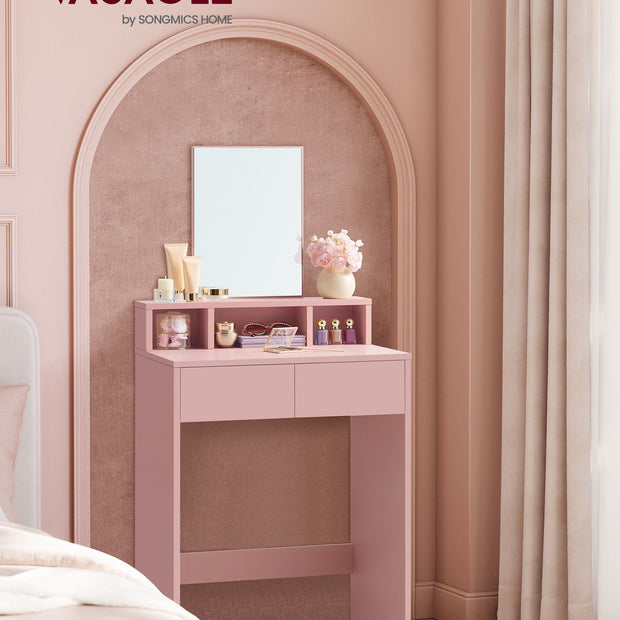 Sminkbord med spegel och 2 lådor – Elegant design – Pastellrosa