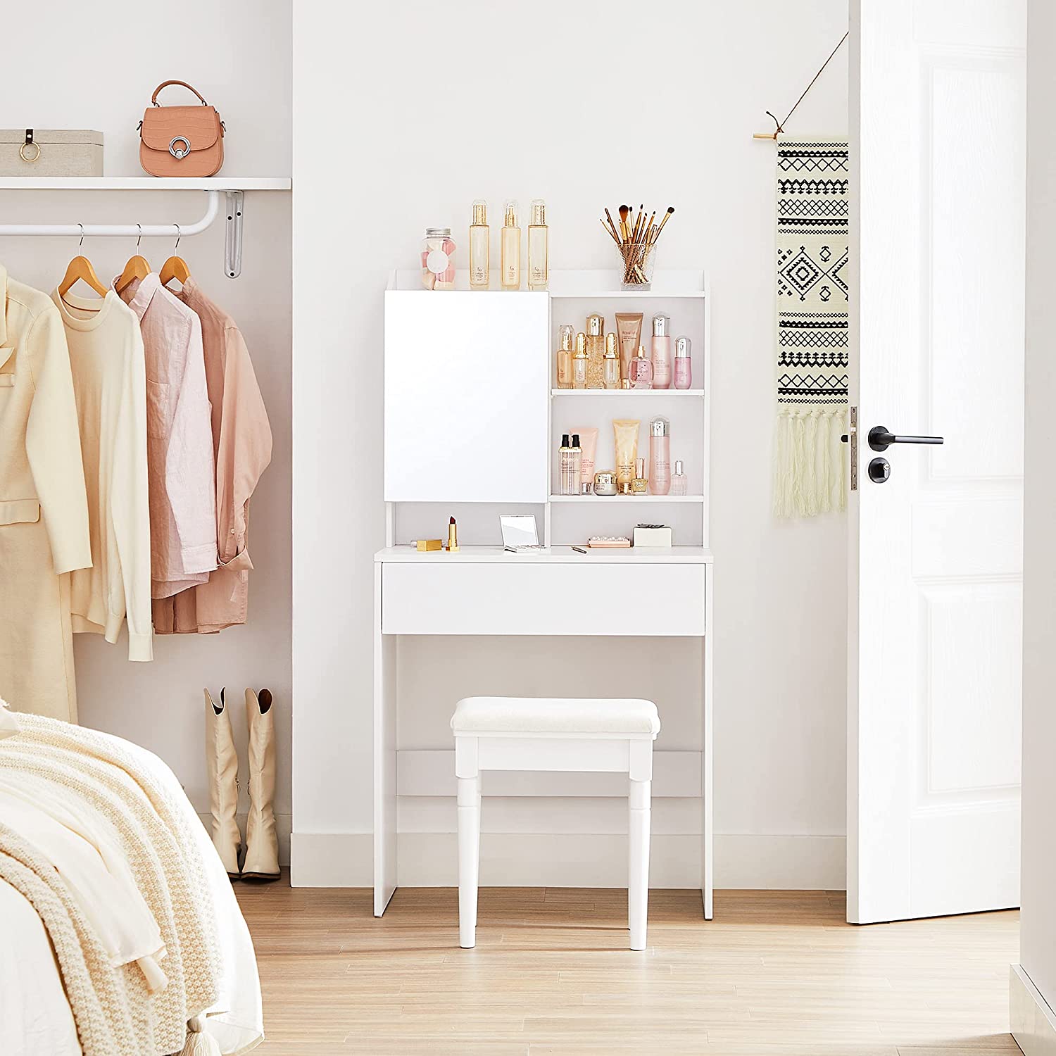 Sminkbord – Med spegel och låda – Vit