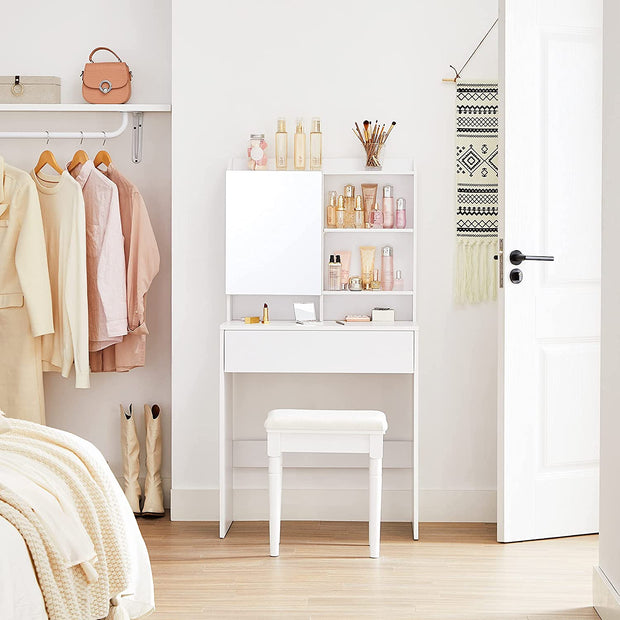 Sminkbord – Med spegel och låda – Vit
