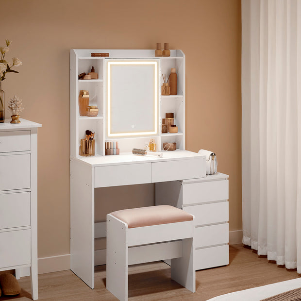Sminkbord med LED-belysning – Modern Design – Vit