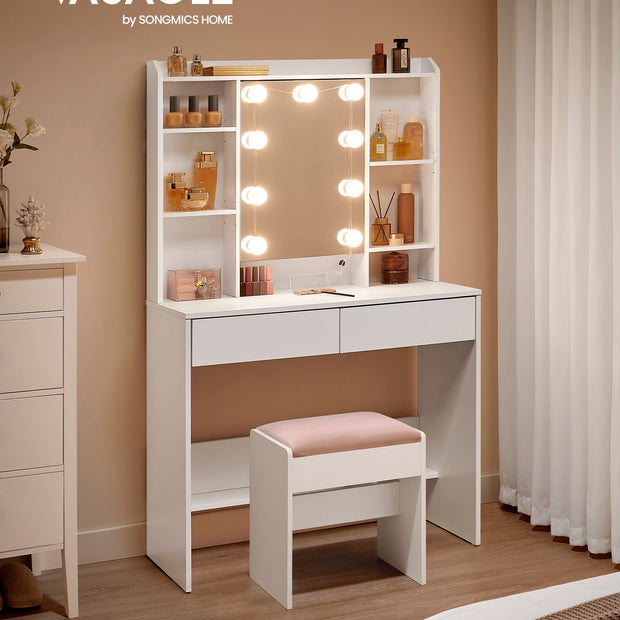 Sminkbord – modernt med spegel och lådor – molnvitt